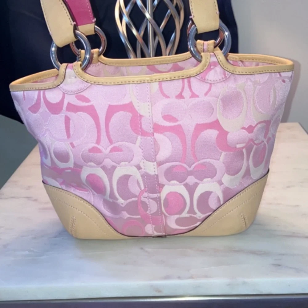 Coach Pink Signature Jacquard Tote with Cream Trim - Picture 15 of 15